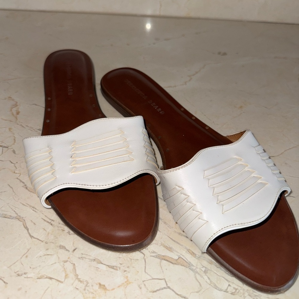 Veronica Beard Faven Huarache Woven White Leather
Slides Flat Sandals Size 39.5